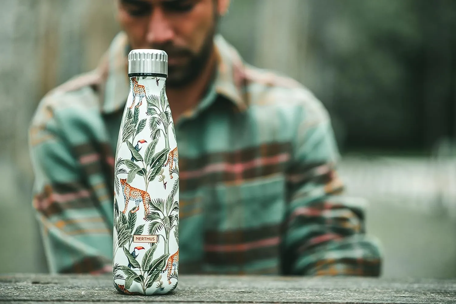 FIH 769 Thermal Bottle Stopper Double Wall Handle for Hot and Cold Design Stainless Steel Jungle 750 ml, BPA Free, 18/8, Multi-Colour, Multicoloured