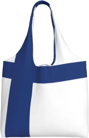 Finnish flag Printed single-shoulder canvas bag, large-capacity grocery shopping bag, light and easy to carry