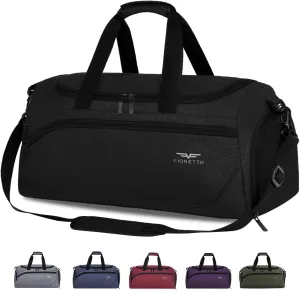 FIORETTO 35L Mens Sports Gym Duffle Bag with Wet Pocket & Shoe Compartment, Overnight Weekender Bag with Padded Shoulder Strap, Ideal for Travel, Gym, Sports, Swimming, Black