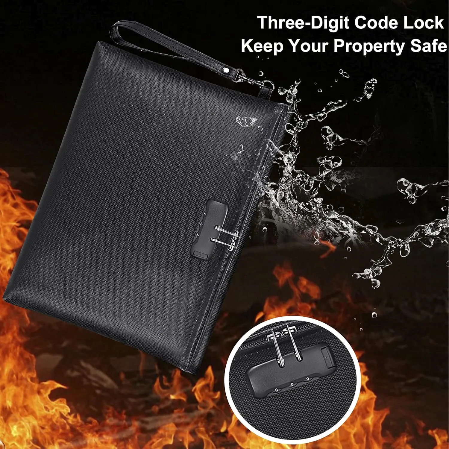 Fireproof Document Bag with Lock, ZOOPIP 14.3"x10.2" Fireproof and Waterproof Money Bag with Zipper Closure, Storage Pouch for A4 Letter Size Document, Cash, Cell Phone, Tablet, Credit Card,Passport