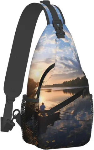 (Fishing Scenic) Sling Bag Crossbody Backpack For Men Women Adjustable Chest Daypack For Travel Hiking Gym Casual Shoulder Bag