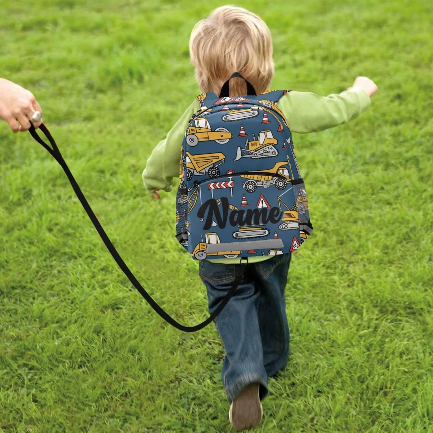 Fisyme Construction Cars Blue Custom Backpack Schoolbag Kids Daypack Toddler Travel School Bag Small Backpacks for Kindergarten Preschool Nursery Boys Girl