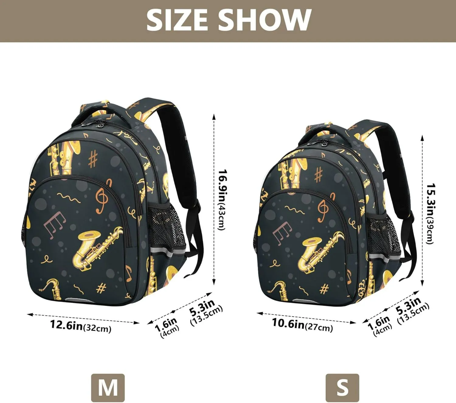 Fisyme Saxophones Music Notes Jazz Backpack Laptop Back Pack Daycare Bag Bookbag Travel School Backpacks Medium