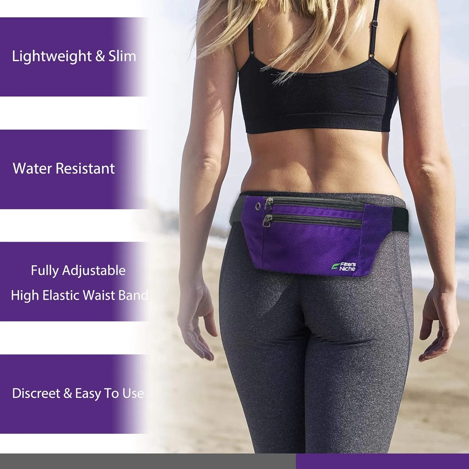 Fitter's Niche Water-Resistant 3-Zip Fanny Pack for Citywalk, Holds 6.7" Phone - Unisex Lightweight Belt Bag for Commuters & Outdoor Enthusiasts