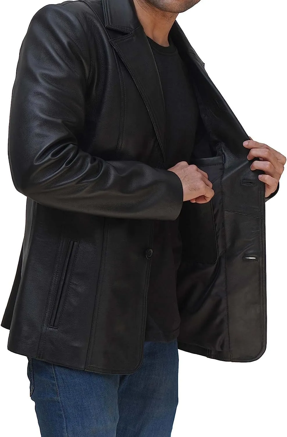 fjackets Men's Real Lambskin Leather Blazer Jacket – Stylish Leather Jackets Mens, Ideal for Business, Casual & Formal Events