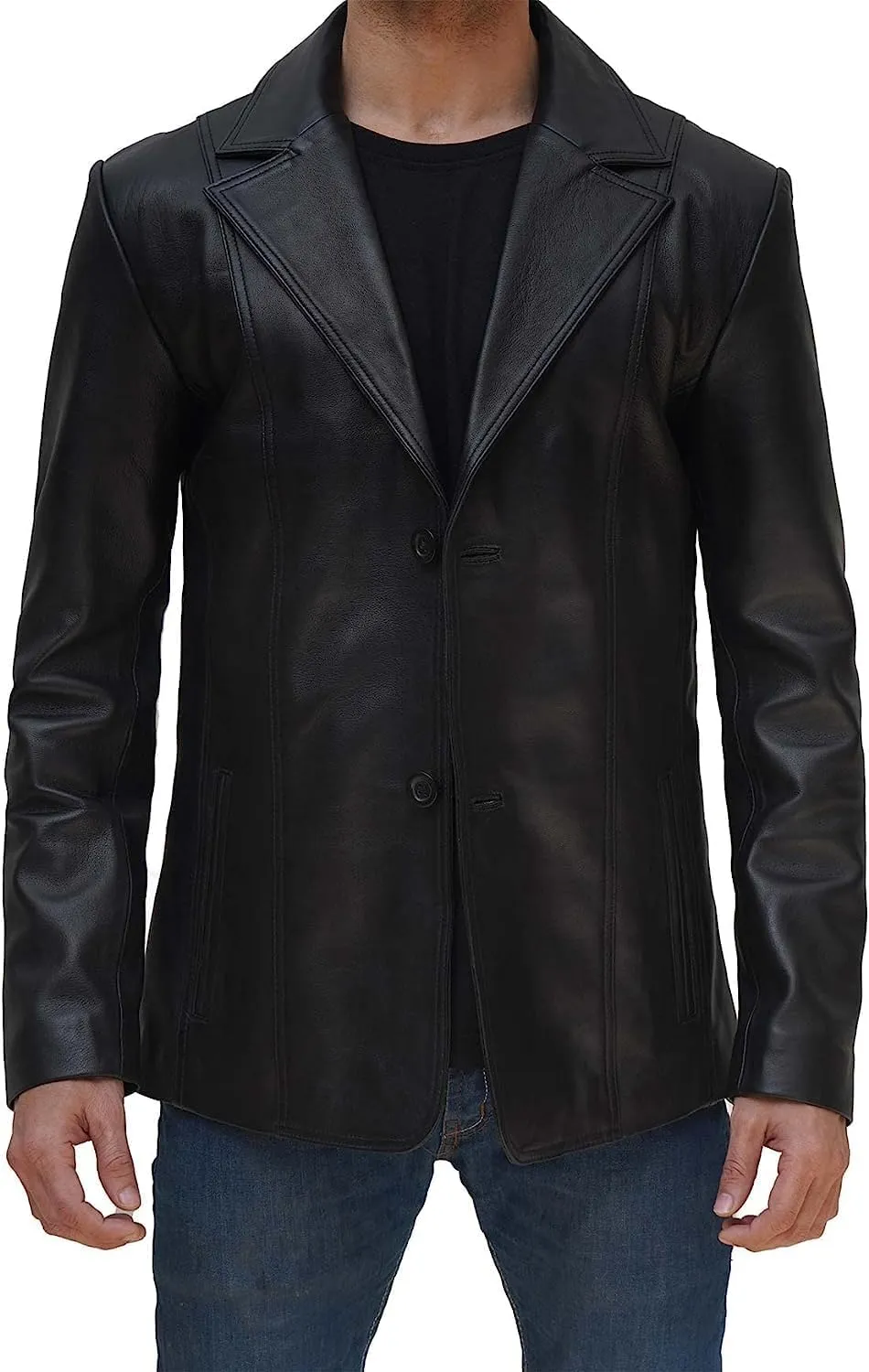 fjackets Men's Real Lambskin Leather Blazer Jacket – Stylish Leather Jackets Mens, Ideal for Business, Casual & Formal Events