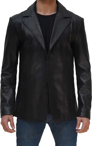 fjackets Men's Real Lambskin Leather Blazer Jacket – Stylish Leather Jackets Mens, Ideal for Business, Casual & Formal Events