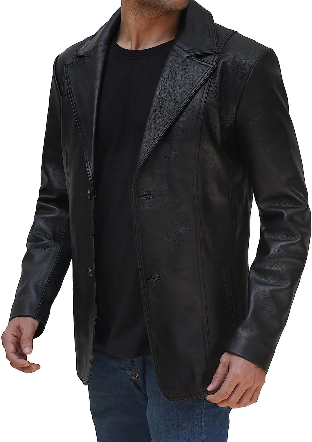 fjackets Men's Real Lambskin Leather Blazer Jacket – Stylish Leather Jackets Mens, Ideal for Business, Casual & Formal Events