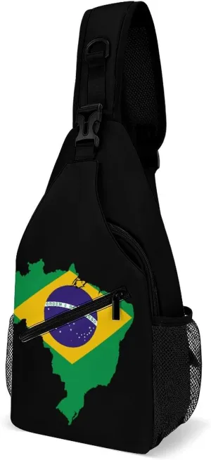Flag Map of Brazil Crossbody Sling Bag for Men Women Lightweight Chest Bag Sling Backpack for Hiking Travel