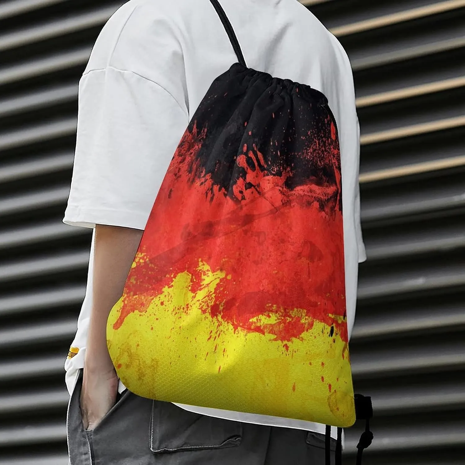 Flag of Germany Drawstring Backpack Sports Gym Sackpack Water Resistant String Bag for Women Men