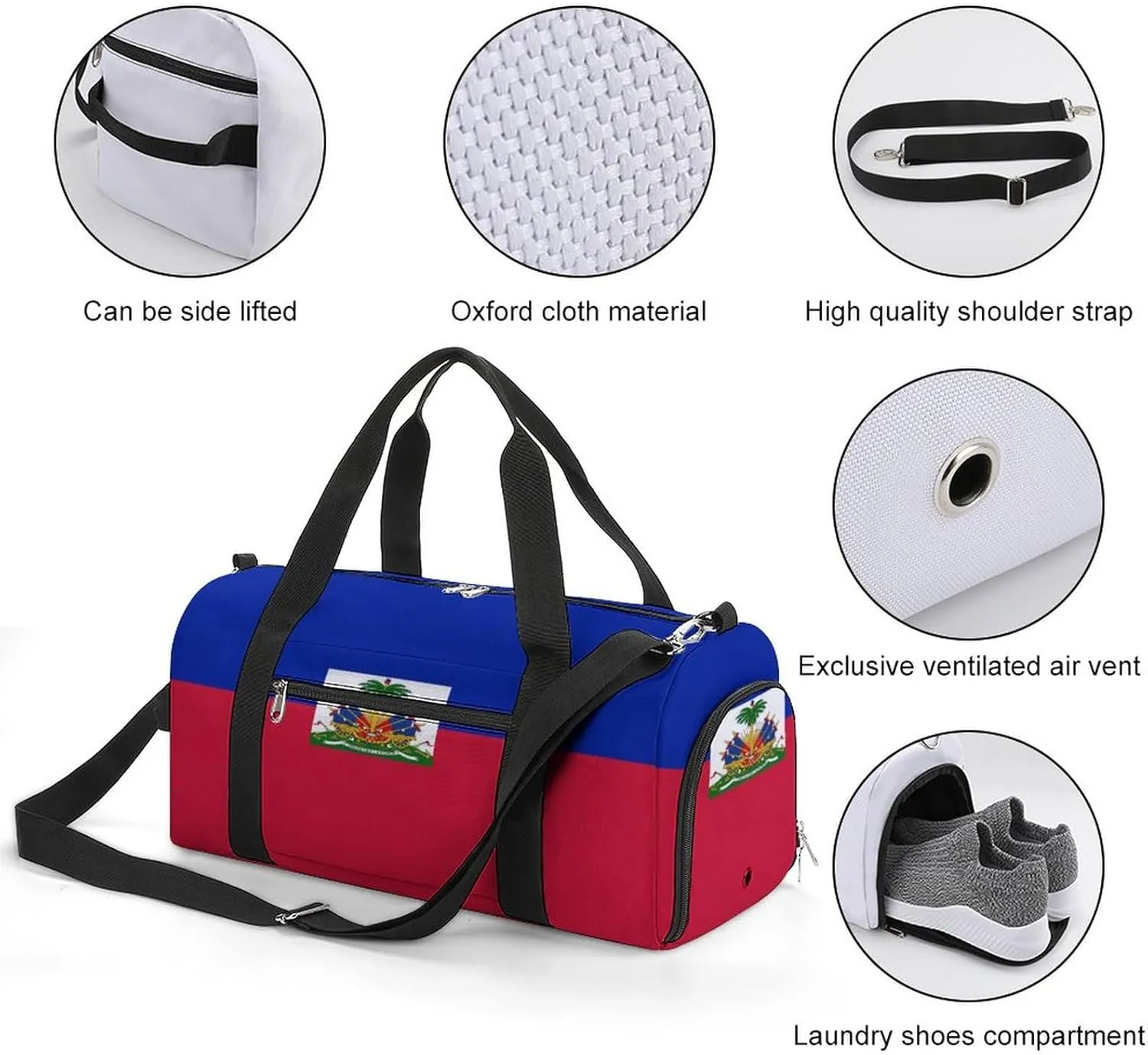 Flag of Haiti Gym Bag-Workout Organizer with Water Resistant Compartments for Gym Lovers