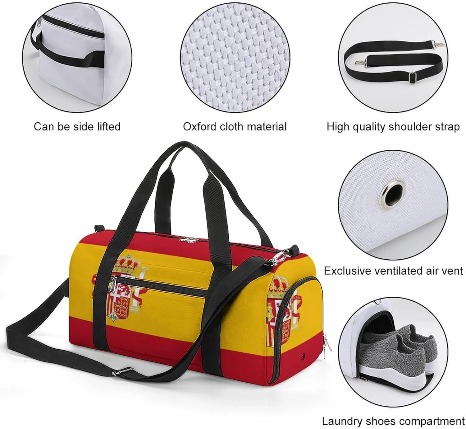 Flag of Spain Gym Bag-Workout Organizer with Water Resistant Compartments for Gym Lovers, style-43-5