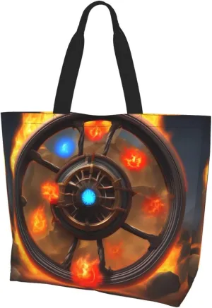 Flaming Flywheel Large Capacity Shoulder Shopping Bag For Outdoor Travel Beach Holiday Gift