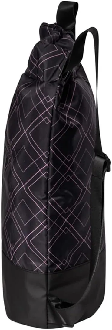 Flex Cinch Drawstring Gym Bag for Women with Graphic Designs | Durable Lightweight Gym Cinch Bags | Great for Gym Bag, Traveling, and Overnights | Black/Rose - Geometric