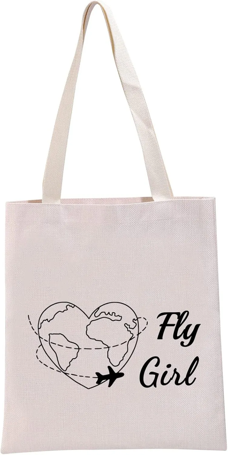 Flight Attendant Gift F G-irl Reusable Canvas Tote Bag Cabin Crew Gift Airplane Attendant Shopping Handbag