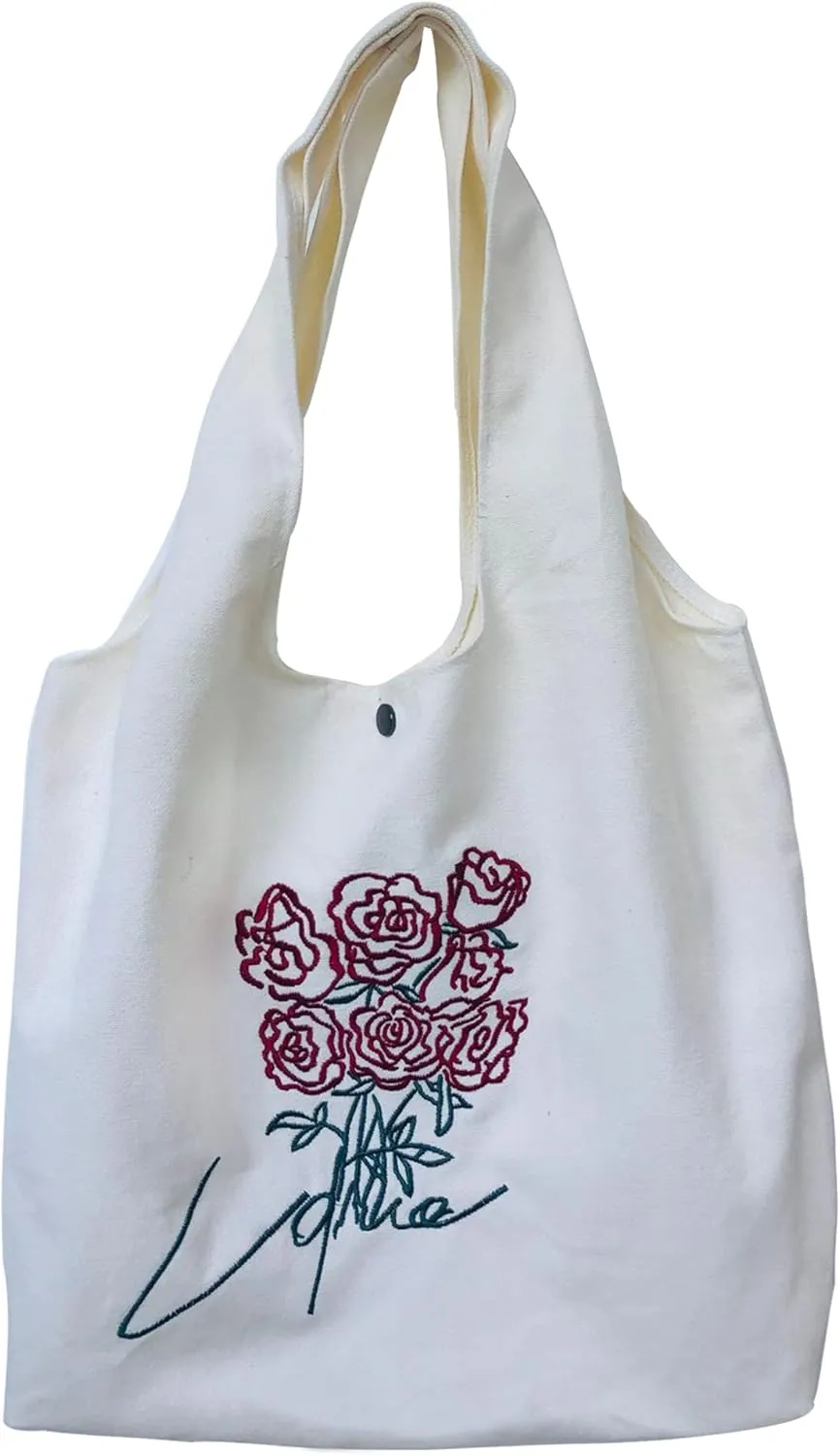 Floral Canvas Tote Bag Botanical Shopping Bag Aesthetic Flower Tote Bag Large Capacity Grocery Bag for Women