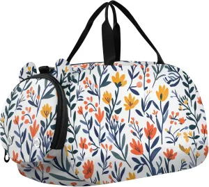 Flowers Kids Duffel Bag with Shoes Compartment Large Capacity Sports Overnight Travel Bag for School Practice, Sports, Travel