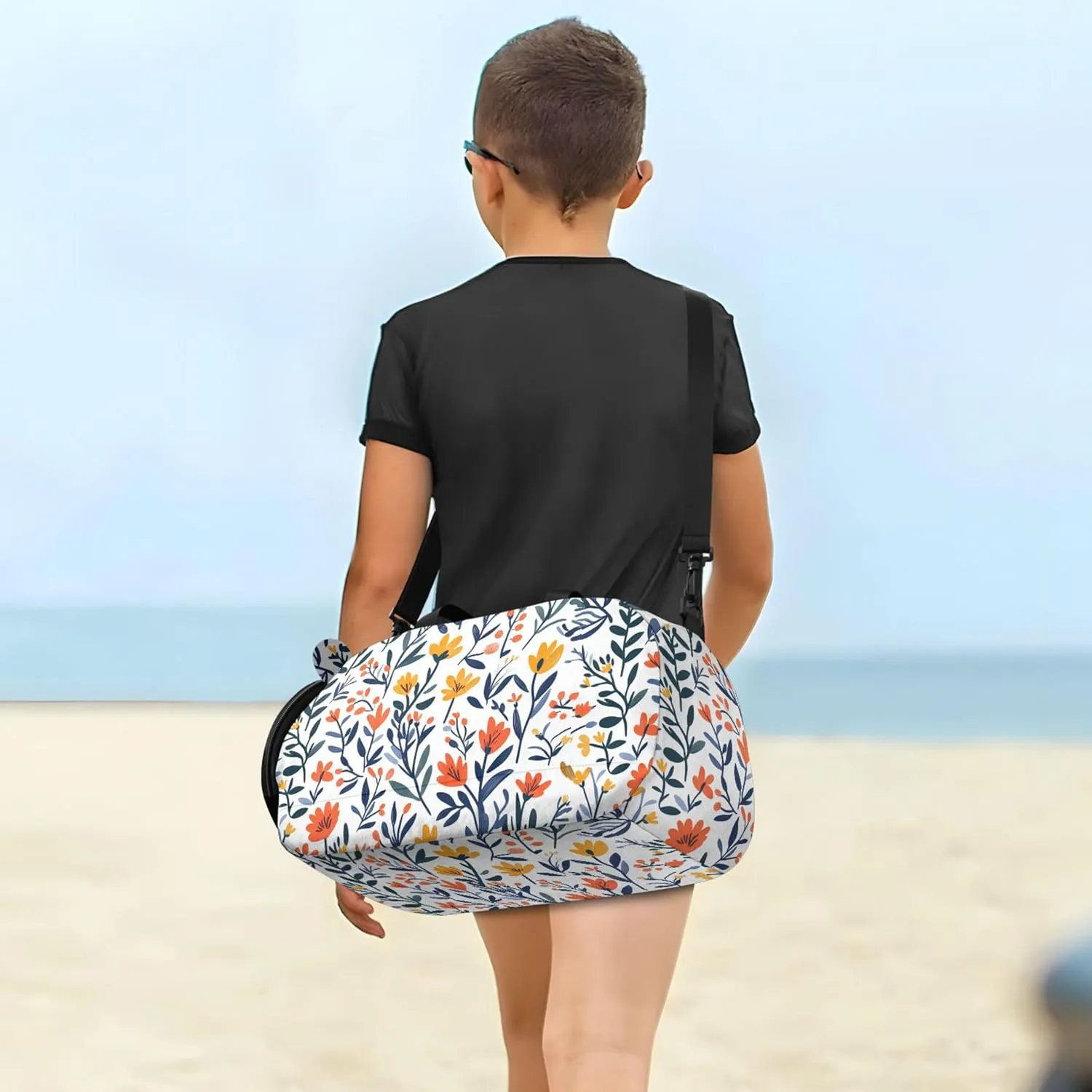 Flowers Kids Duffel Bag with Shoes Compartment Large Capacity Sports Overnight Travel Bag for School Practice, Sports, Travel