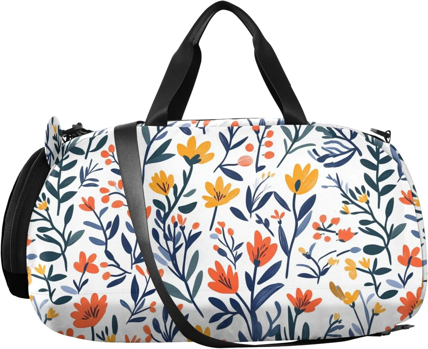 Flowers Kids Duffel Bag with Shoes Compartment Large Capacity Sports Overnight Travel Bag for School Practice, Sports, Travel