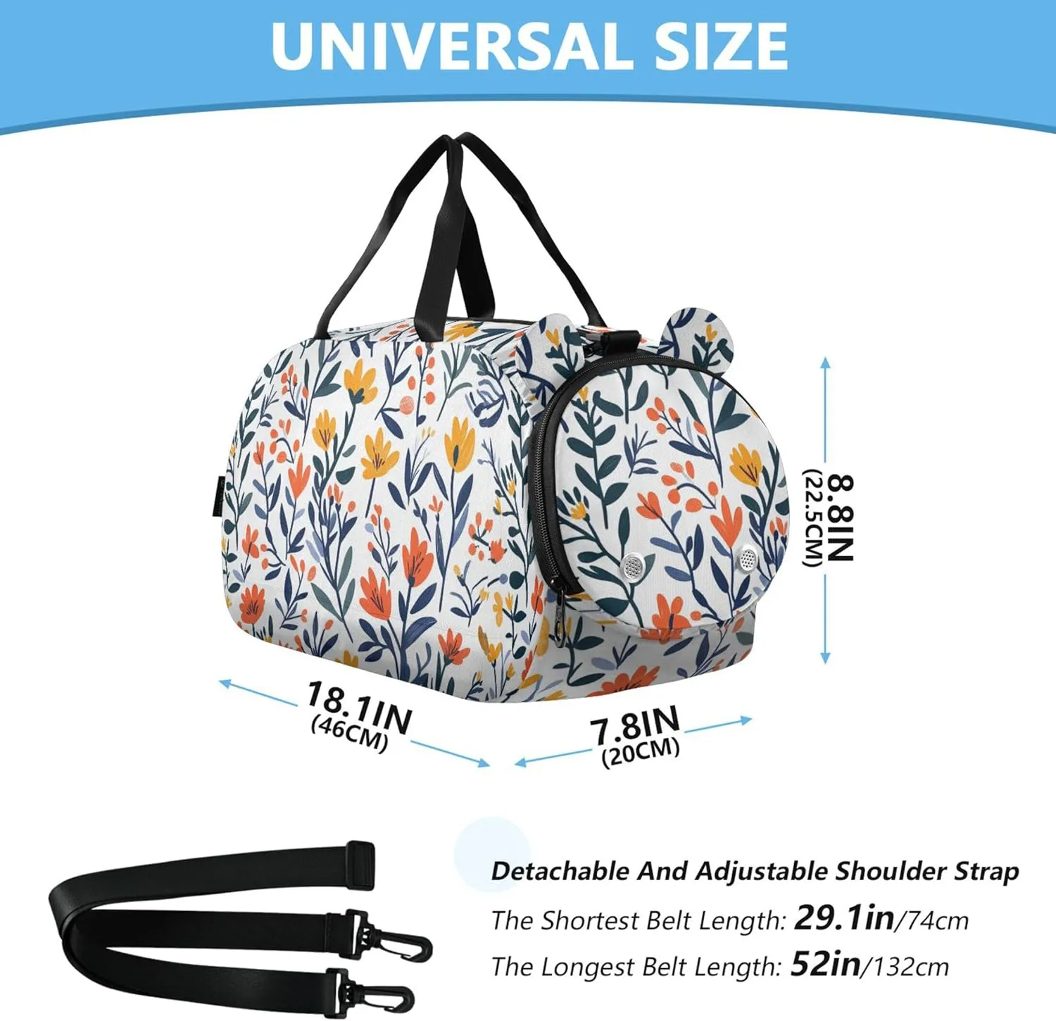 Flowers Kids Duffel Bag with Shoes Compartment Large Capacity Sports Overnight Travel Bag for School Practice, Sports, Travel