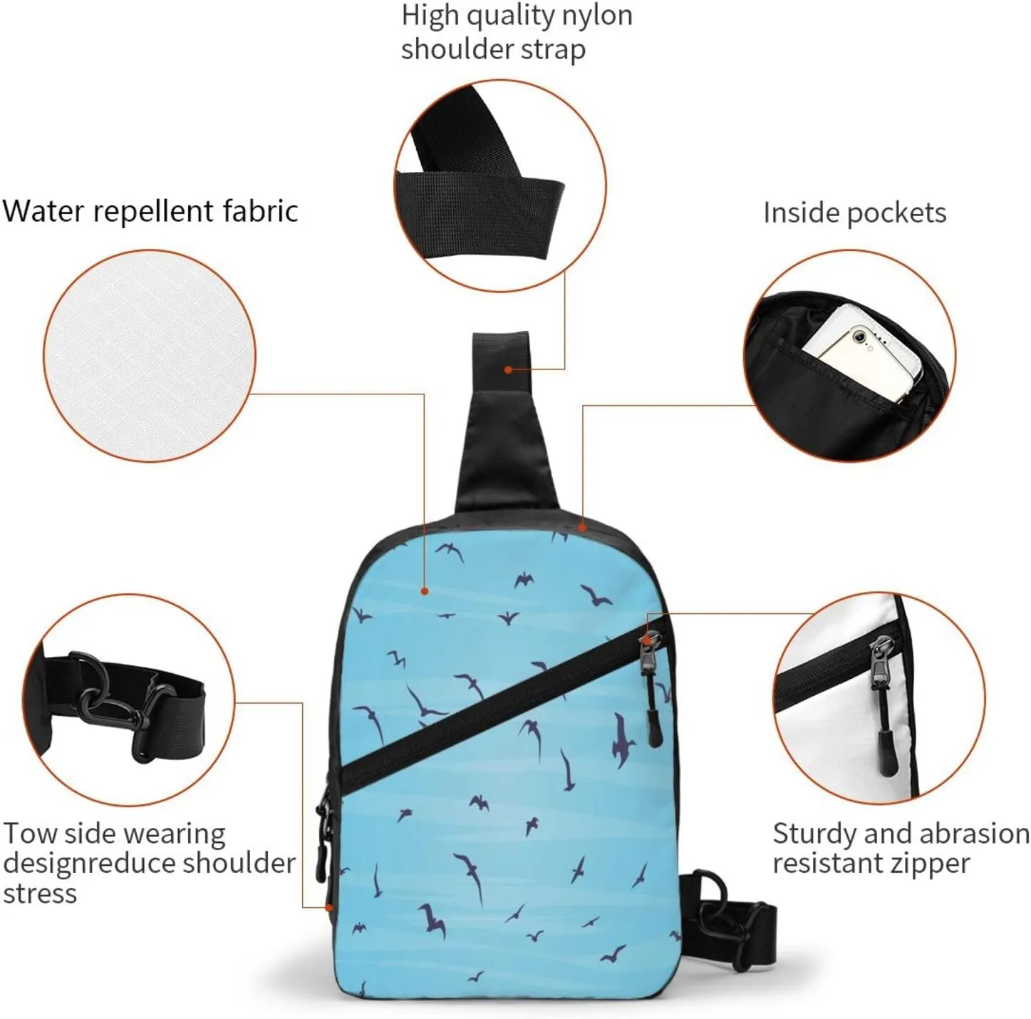 Flying Bird Blue Sling Bag for Men Women, Small Crossbody Sling Backpack Shoulder Chest Bag, Anti Theft Travel Hiking Sports