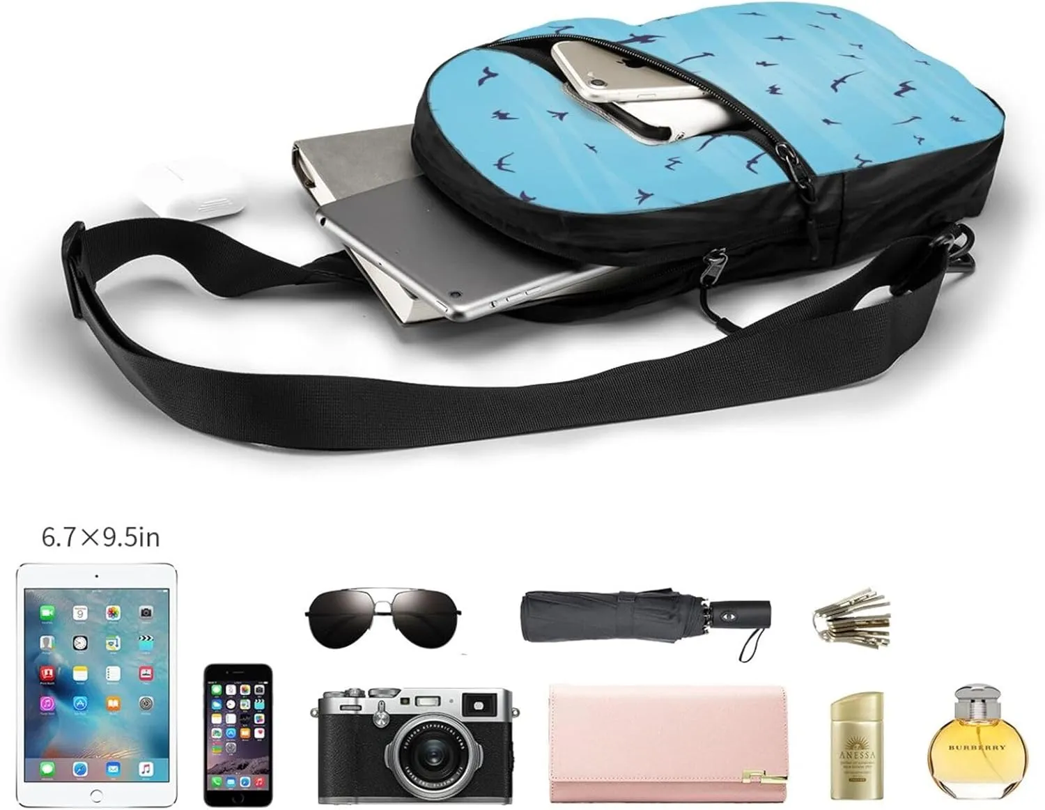 Flying Bird Blue Sling Bag for Men Women, Small Crossbody Sling Backpack Shoulder Chest Bag, Anti Theft Travel Hiking Sports