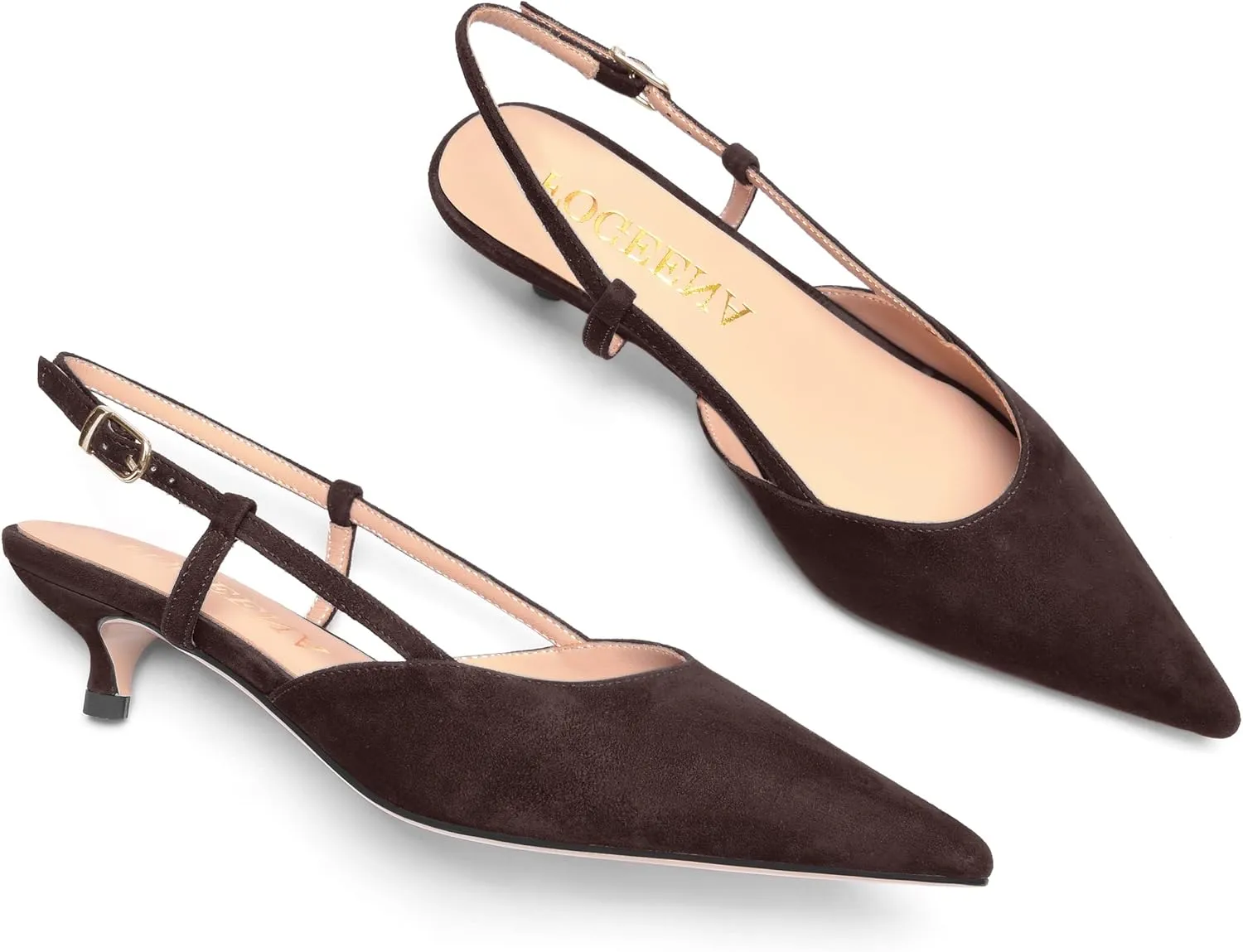FOGEENA Womens Pointed Toe Evening Slip On Dress Suede Leather Slingback Kitten Low Heel Pumps Shoes 1.5 Inch