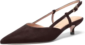 FOGEENA Womens Pointed Toe Evening Slip On Dress Suede Leather Slingback Kitten Low Heel Pumps Shoes 1.5 Inch