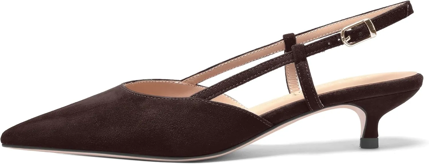 FOGEENA Womens Pointed Toe Evening Slip On Dress Suede Leather Slingback Kitten Low Heel Pumps Shoes 1.5 Inch