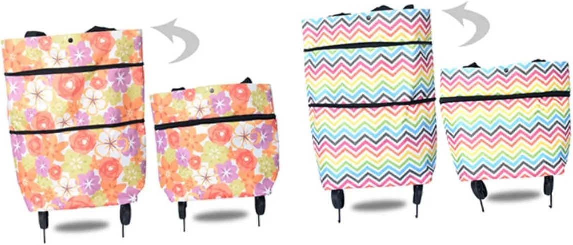 Folding Shopping Cart Groceries Bag Wheels Machine Washable for Shopping Travel Picnic Laundry