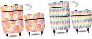 Folding Shopping Cart Groceries Bag Wheels Machine Washable for Shopping Travel Picnic Laundry