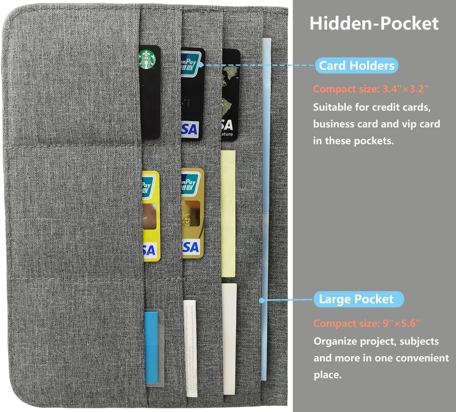 Folio Cover Compatible with Rocketbook Everlast Fusion, Multi A5 Size Notebook Organizer, Pen Loop/Business Card Holder, 9.6" x 7.4" inch (Executive Size)
