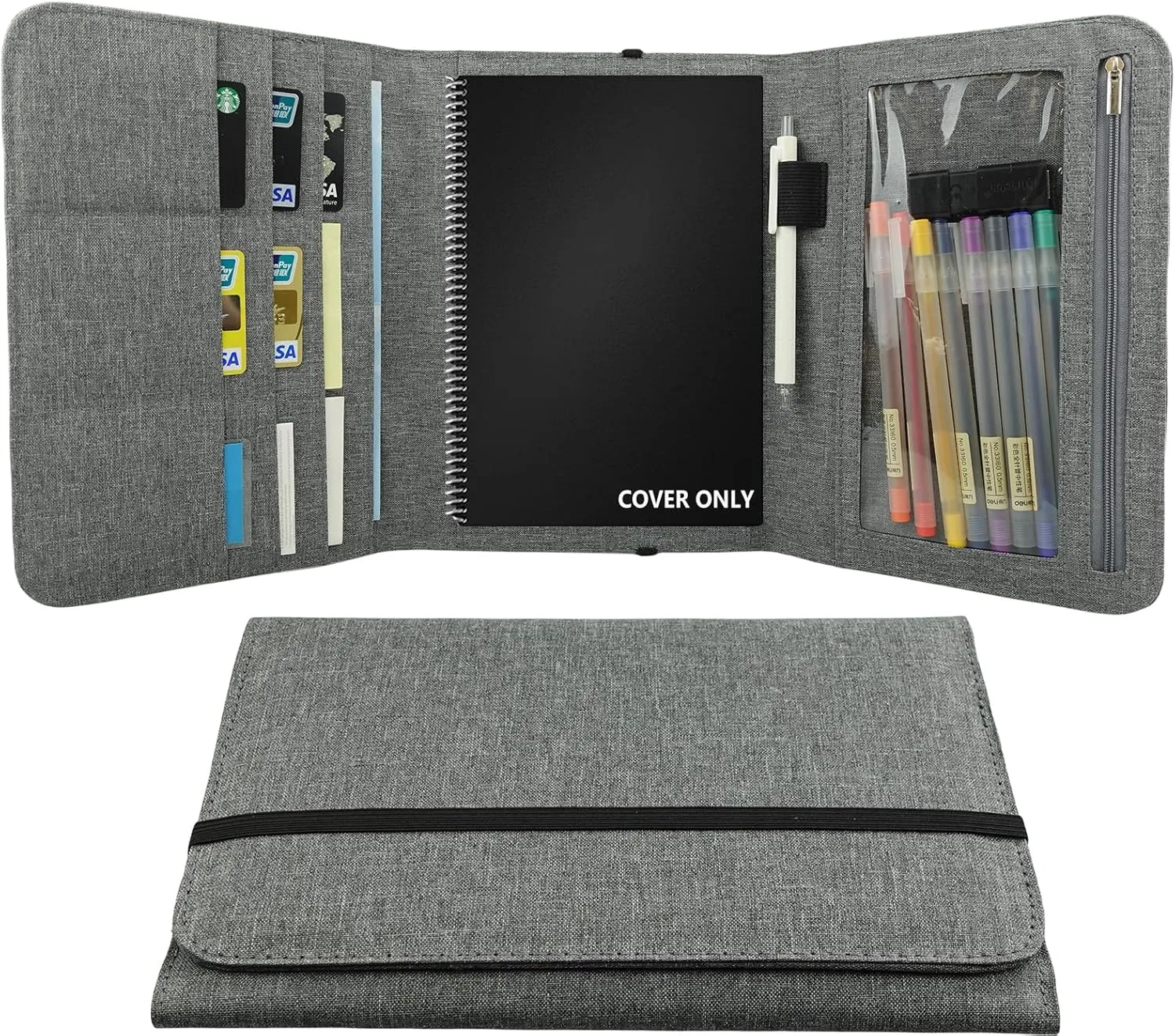 Folio Cover Compatible with Rocketbook Everlast Fusion, Multi A5 Size Notebook Organizer, Pen Loop/Business Card Holder, 9.6" x 7.4" inch (Executive Size)