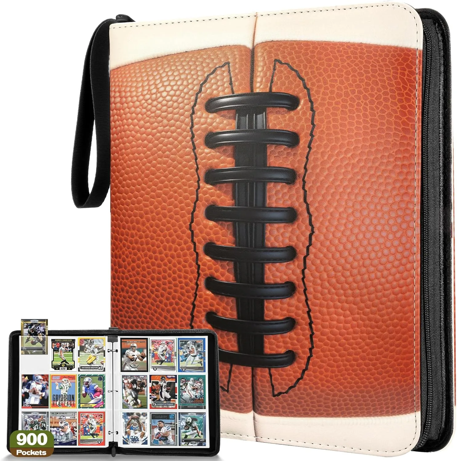 Football Card Binder,900 Pockets Upgraded Trading Card Binder with Zipper, Large Sports Card Holder Include 50 Removable Sleeves,9 Pocket Double Side Card Album Folder for Collection Organizer