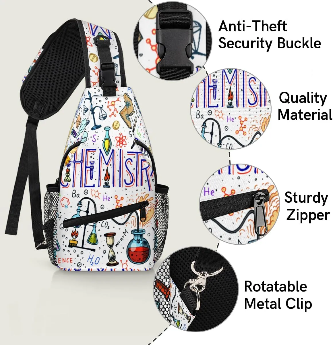 Formulas Laboratory Elements Sling Bag for Women Men Crossbody Sling Backpack Shoulder Bag Chest Bag Daypack for Travel Hiking Outdoor