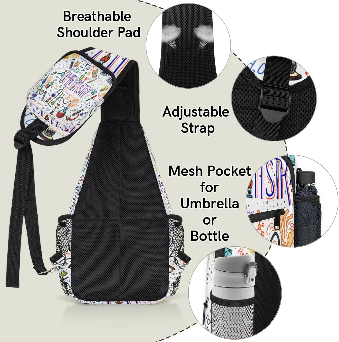 Formulas Laboratory Elements Sling Bag for Women Men Crossbody Sling Backpack Shoulder Bag Chest Bag Daypack for Travel Hiking Outdoor