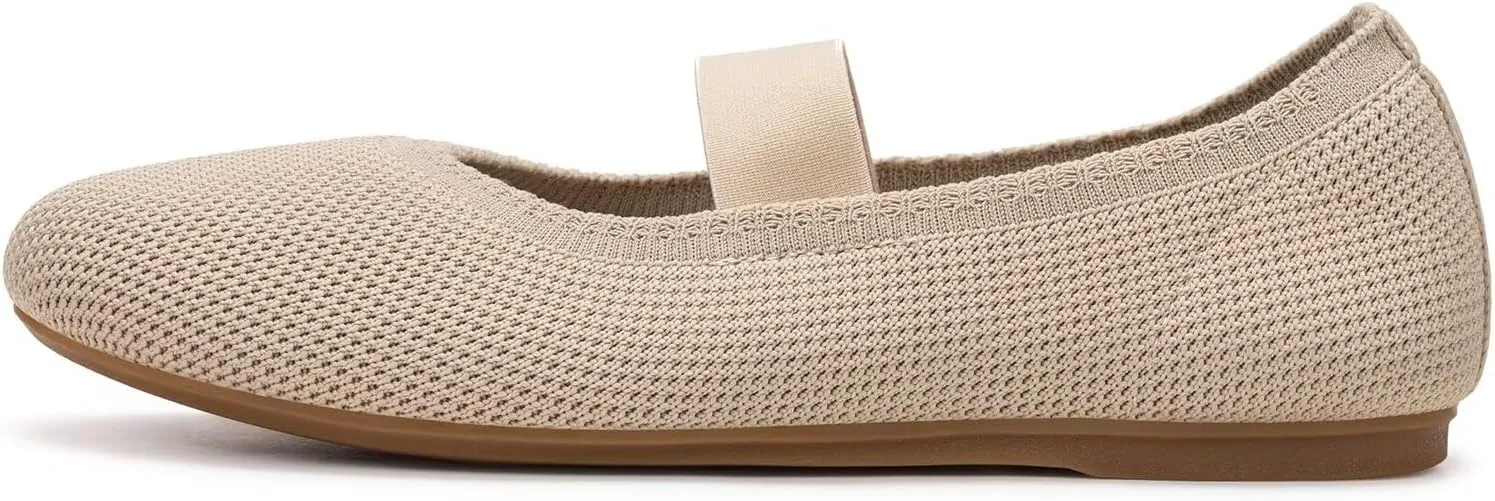 Frank Mully Womens Ballet Flats Casual Round Toe Knit Fabric Flats for Women with Single Strap Ballerina Flat Shoes Lightweight Dressy Shoes for Woman