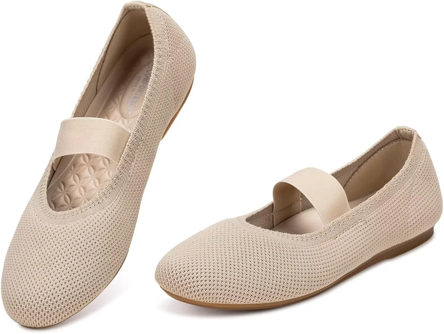 Frank Mully Womens Ballet Flats Casual Round Toe Knit Fabric Flats for Women with Single Strap Ballerina Flat Shoes Lightweight Dressy Shoes for Woman