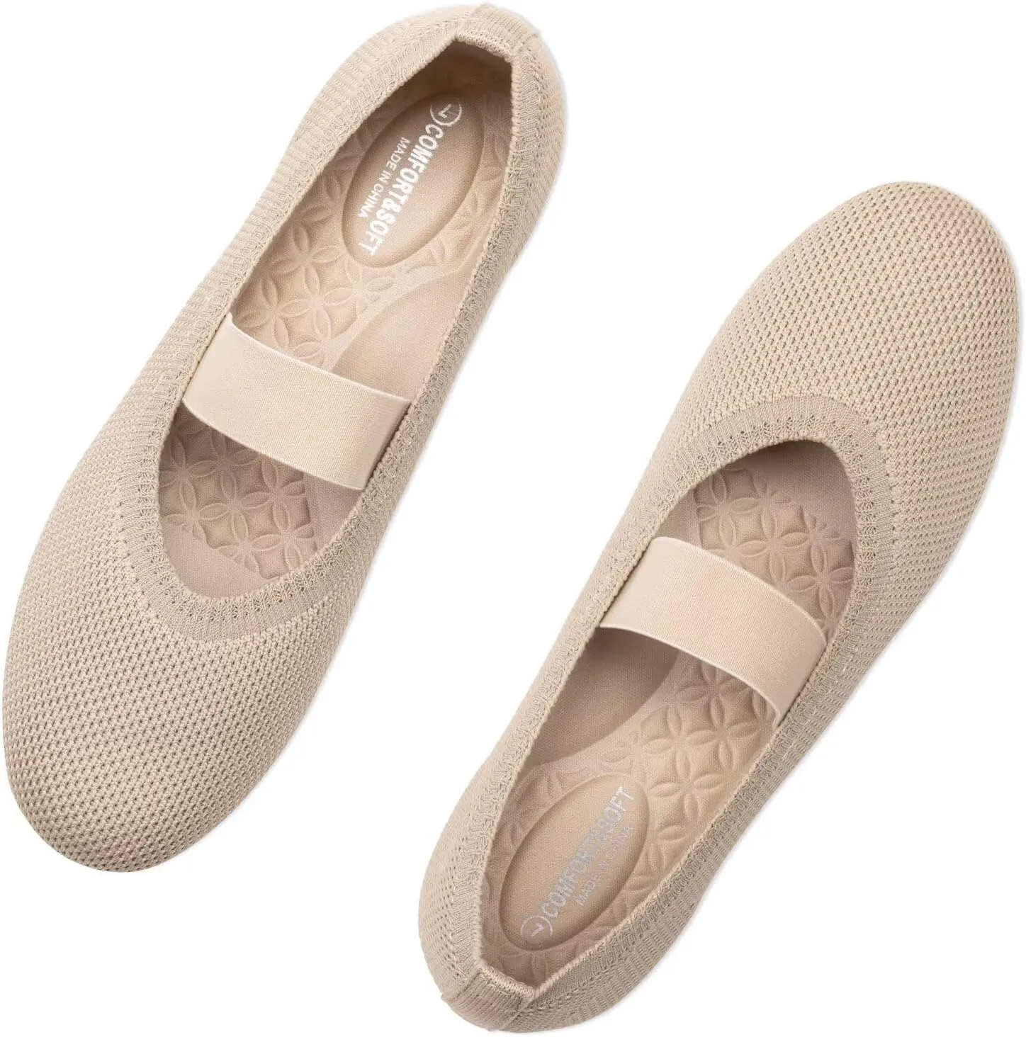 Frank Mully Womens Ballet Flats Casual Round Toe Knit Fabric Flats for Women with Single Strap Ballerina Flat Shoes Lightweight Dressy Shoes for Woman