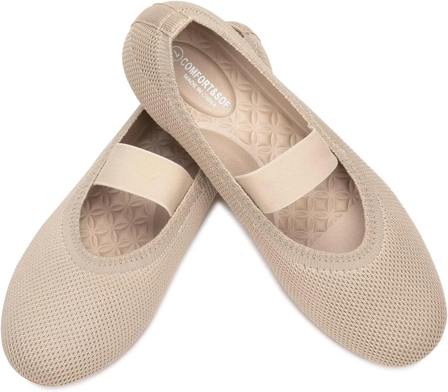 Frank Mully Womens Ballet Flats Casual Round Toe Knit Fabric Flats for Women with Single Strap Ballerina Flat Shoes Lightweight Dressy Shoes for Woman