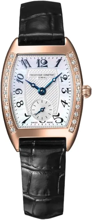 Fredrique Constant Ladies Classic Quartz Diamond Accent Rose Gold Plated Case Watch and Black Leather Strap, Mother of Pearl Dial Style: FC-235APWUS1T2D24