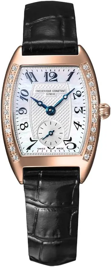 Fredrique Constant Ladies Classic Quartz Diamond Accent Rose Gold Plated Case Watch and Black Leather Strap, Mother of Pearl Dial Style: FC-235APWUS1T2D24