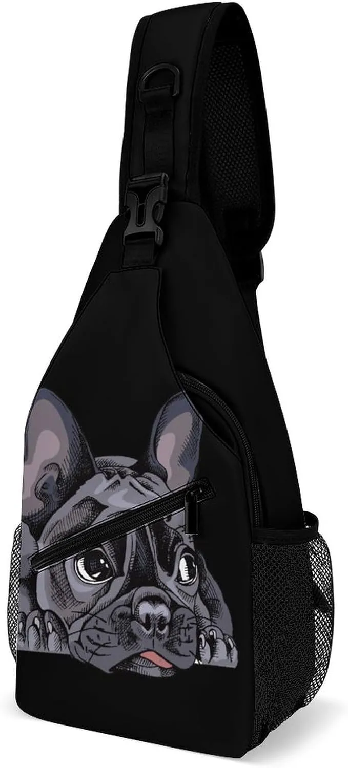 French Bulldog Portrait Sling Bag Full Print Crossbody Backpack Shoulder Bag Lightweight One Strap Travel Hiking Daypack