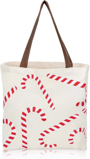 Frienda Christmas Canvas Tote Bag Reusable Shopping Bag Large Xmas Multipurpose Grocery Bag Casual Canvas Shoulder Handbag with Handles for Outdoor Supermarket Shopping Christmas Party Favor Supplies