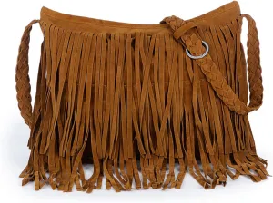 Fringe Crossbody Bags Women, Large Tassels Shoulder Bag with Woven Shoulder Strap Hobos for Daily Travel