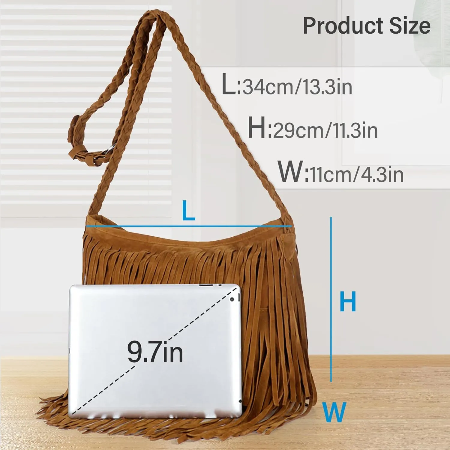 Fringe Crossbody Bags Women, Large Tassels Shoulder Bag with Woven Shoulder Strap Hobos for Daily Travel