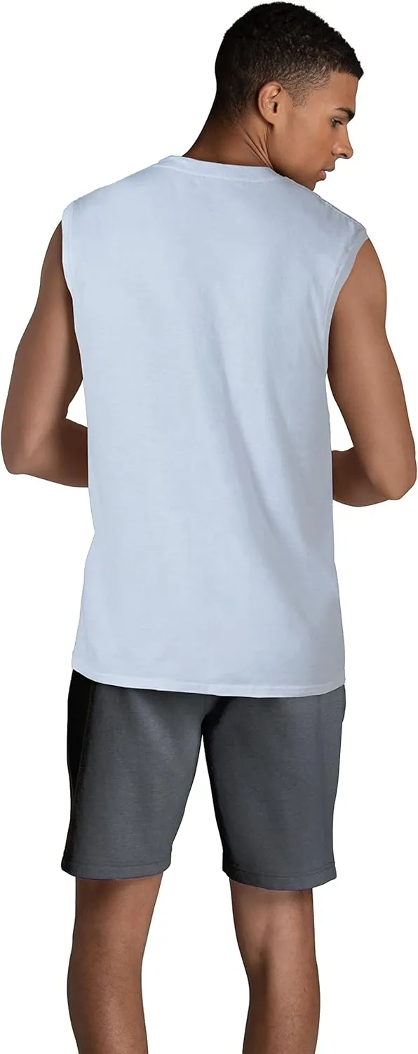 Fruit of the Loom Men's EverSoft Cotton Sleeveless Moisture Wicking T-Shirts with Odor Control