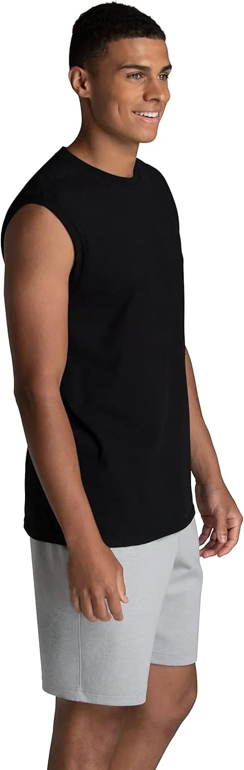 Fruit of the Loom Men's EverSoft Cotton Sleeveless Moisture Wicking T-Shirts with Odor Control