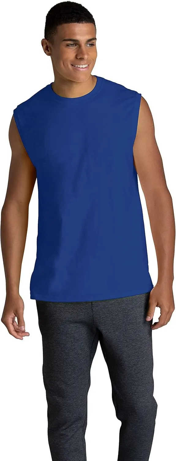 Fruit of the Loom Men's EverSoft Cotton Sleeveless Moisture Wicking T-Shirts with Odor Control