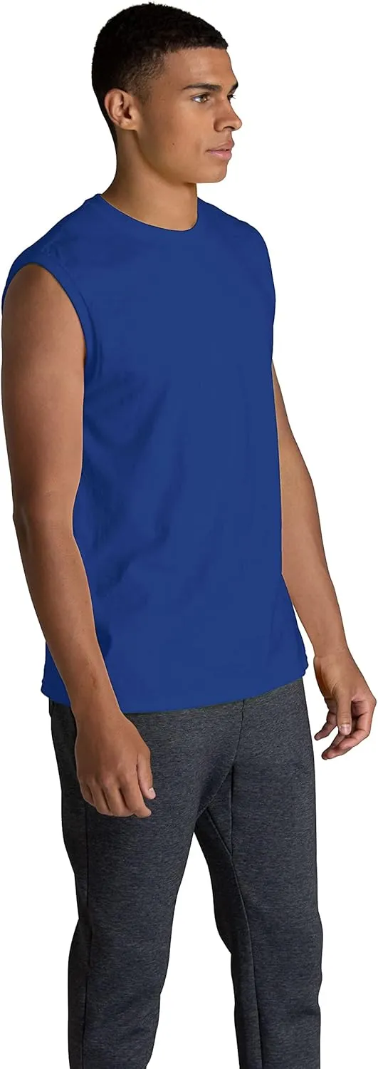 Fruit of the Loom Men's EverSoft Cotton Sleeveless Moisture Wicking T-Shirts with Odor Control